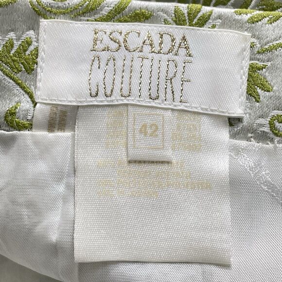 Escada Couture Silver Jacquard Skirt Suit Women’s Size 42 Green White Germany - Picture 9 of 16